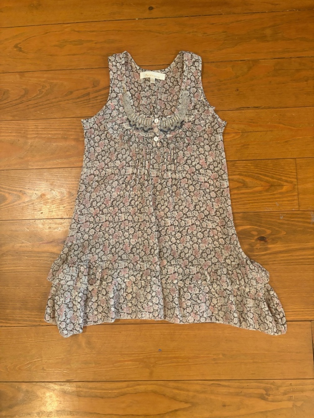 Solitaire Floral Ruffle Tank Dress - Pink & Gray